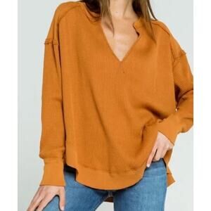 Free People Owen Thermal Waffle Top Women's Burnt Orange Size Small Boho